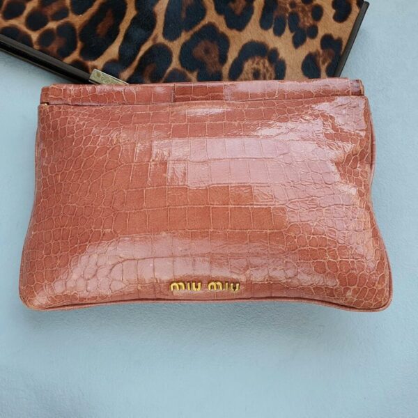 Miu Miu Cutch Peach Embossed Leather with Gold Hardware #OCLK-2