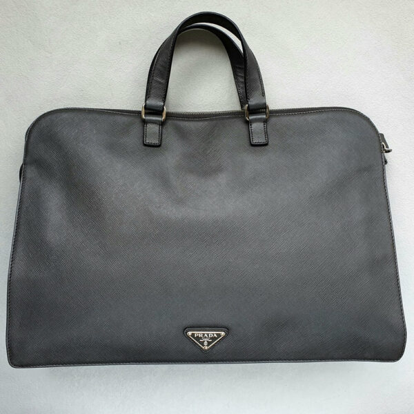 Prada Document Bag Grey Saffiano Leather with Silver Hardware #OCUO-2
