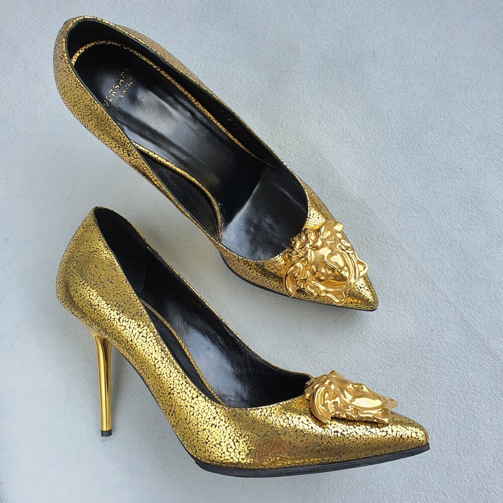 Versace Pump Sz36.5 Gold Leather with Gold Hardware Shoes #OCEY-5