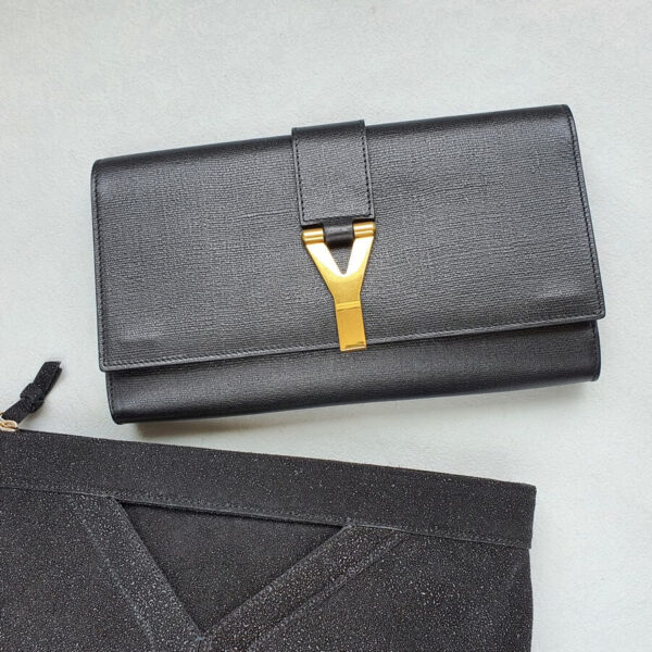 YSL Chyc Clutch Black Leather with Gold Hardware #OURC-2