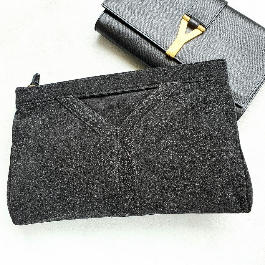 YSL Clutch Black Leather with Gold Hardware #OURC-1