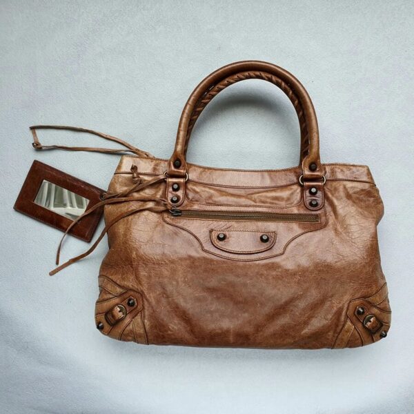 Balenciaga Small Bag Brown Lambskin with Rustic Gold Hardware #GLOSO-4