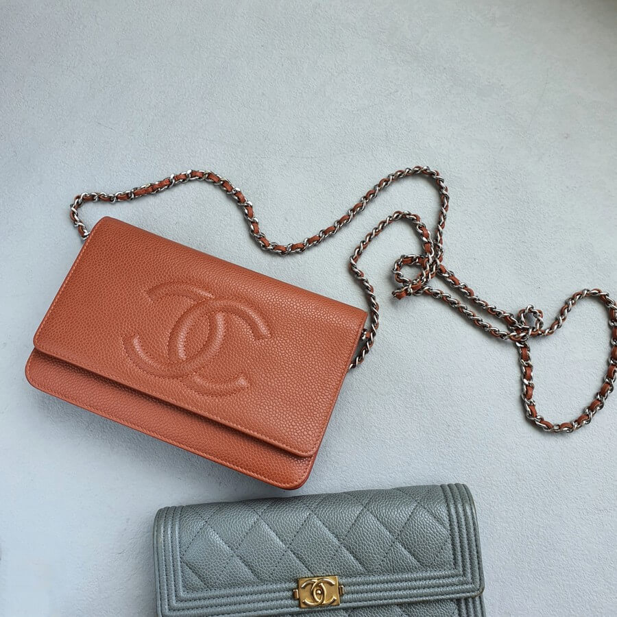 Chanel WOC Wallet On Chain Brick Brown Grained Calfskin with Silver Hardware #OCOO-6