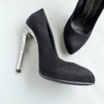 Giuseppe Zanotti Sz37.5 Black Suede/ Crystal On Heel Shoes #OCCT-5