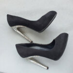 Giuseppe Zanotti Sz37.5 Black Suede/ Crystal On Heel Shoes #OCCT-5 - Image 4