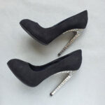 Giuseppe Zanotti Sz37.5 Black Suede/ Crystal On Heel Shoes #OCCT-5 - Image 5