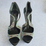 Giuseppe Zanotti Sz37.5 Black Suede/ Crystal Wedges Shoes #OCCT-6 - Image 2