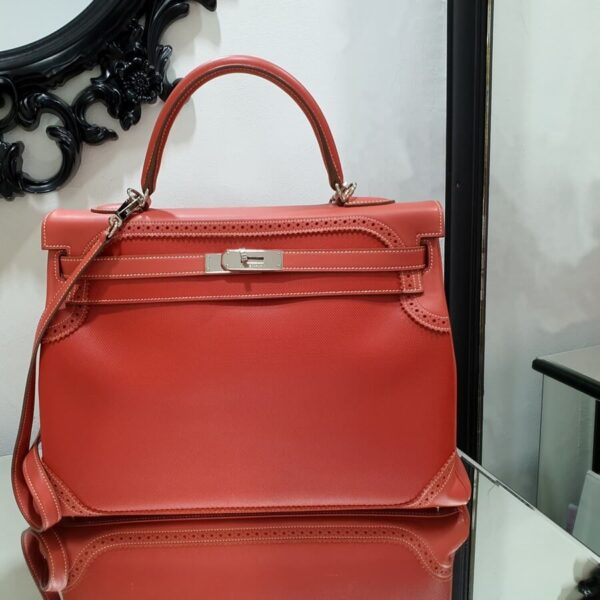 Hermes Ghillies Kelly 35cm Sanguine Swift Leather/grain D'h with Pallaium-Plated Hardware #OCTE-1