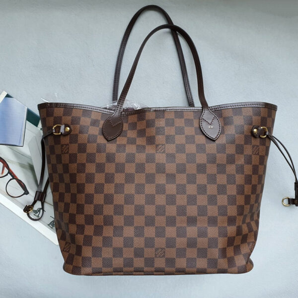 LV Neverfull MM Damier Ebene Coated Canvas with Leather and Gold Hardware #OCKO-2