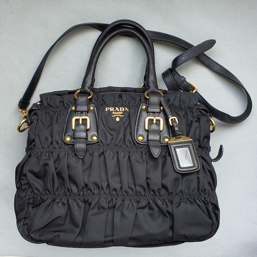 Prada Gaufre BN1336 Black Nylon with Leather and Gold Hardware Bag #OCKO-4