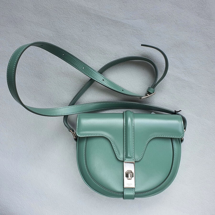 Celine Besace Crossbody Bag Green Smooth Calf Leather with Silver Hardware #OKLL-1