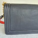 Chanel Le Boy New Medium Navy Blue Embossed Cube Lambskin with Silver/Gold Hardware #GLREO-1 - Image 5
