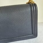 Chanel Le Boy New Medium Navy Blue Embossed Cube Lambskin with Silver/Gold Hardware #GLREO-1 - Image 6