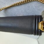 Chanel Le Boy New Medium Navy Blue Embossed Cube Lambskin with Silver/Gold Hardware #GLREO-1 - Image 12
