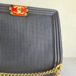 Chanel Le Boy New Medium Navy Blue Embossed Cube Lambskin with Silver/Gold Hardware #GLREO-1 - Image 4