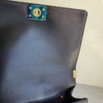 Chanel Le Boy New Medium Navy Blue Embossed Cube Lambskin with Silver/Gold Hardware #GLREO-1 - Image 27