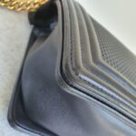 Chanel Le Boy New Medium Navy Blue Embossed Cube Lambskin with Silver/Gold Hardware #GLREO-1 - Image 15