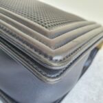 Chanel Le Boy New Medium Navy Blue Embossed Cube Lambskin with Silver/Gold Hardware #GLREO-1 - Image 17