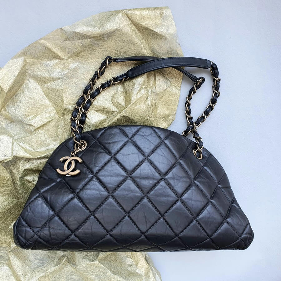 Chanel Mademoiselle Bag Black Aged Calfskin with Gold Hardware #OKCE-1