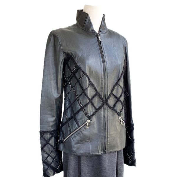 Chanel SZ36 Jacket Black Lambskin/silk/tweed #OCRO-4