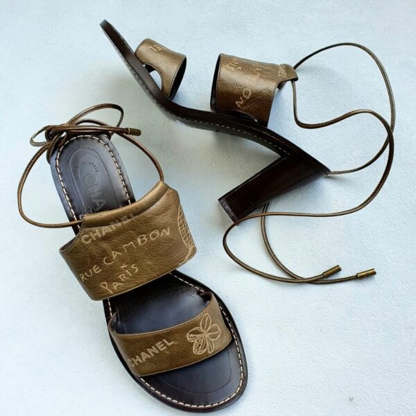 Chanel Sandals Sz37.5 Brown Leather Shoes #OCRO-11