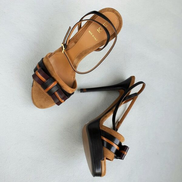 Fendi Sandals Sz37.5 Brown Suede/Calf Leather and Gold Hardware #OCRO-20