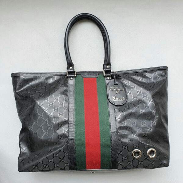 Gucci Web 500 Tote Black Imprime Monogram Coated CanvasWeb CanvasLeather And Silver Hardware #OKLY-3