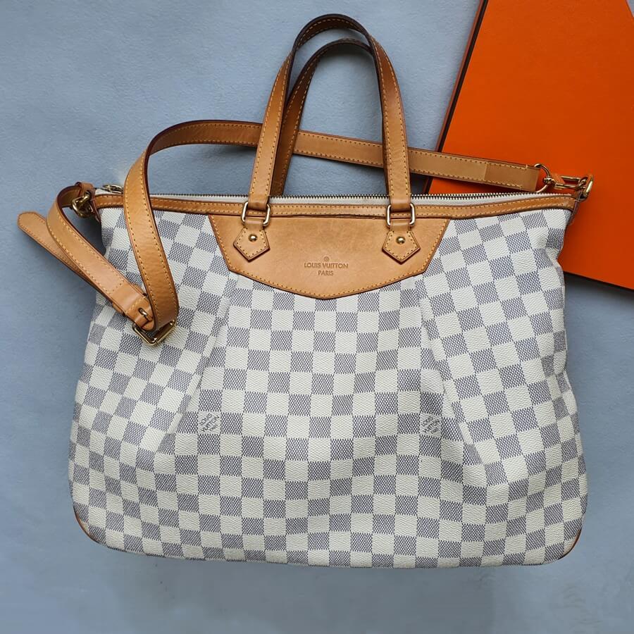 LV Siracusa GM Damier Azur Coated Canvas with Leather and Gold Hardware #GLREU-2