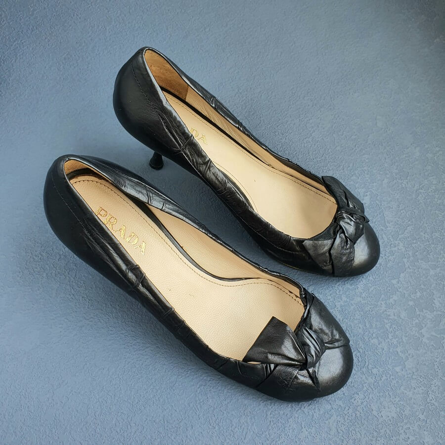 Prada Pump SZ38 Black Leather Shoes #OLRO-4