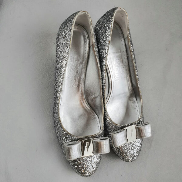 S Ferragamo Vara 3cm Shoes Silver Sequine Shoes #GLOSY-2