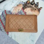 Chanel Boy Flap Wallet Champagne Calf Leather with Gold Hardware #OKST-1