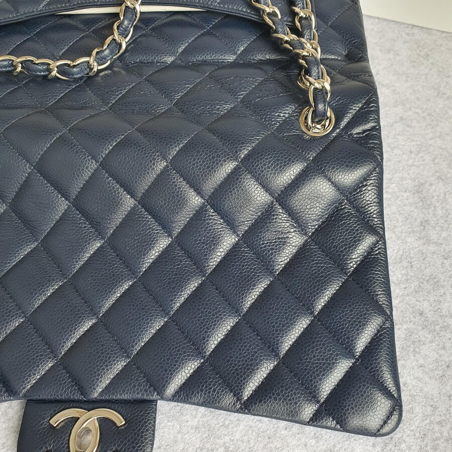 Chanel Maxi Jumbo Double Flap Dark Blue Grained Calfskin with