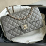 Chanel Medium Double Flap Grey Lambskin with Gold Hardware #OKTU-1