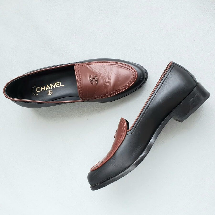 Chanel SZ38.5 Slip on Black/Burgunday Leather Shoes #OKKL-7