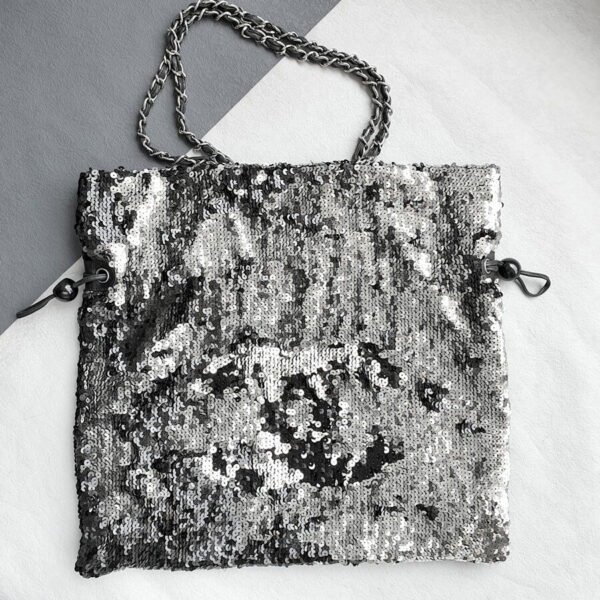 Chanel Sumer Night Drawstring Bag Black/silver with Sequin/ Lambskin and Silver Hardware #OKYR-2