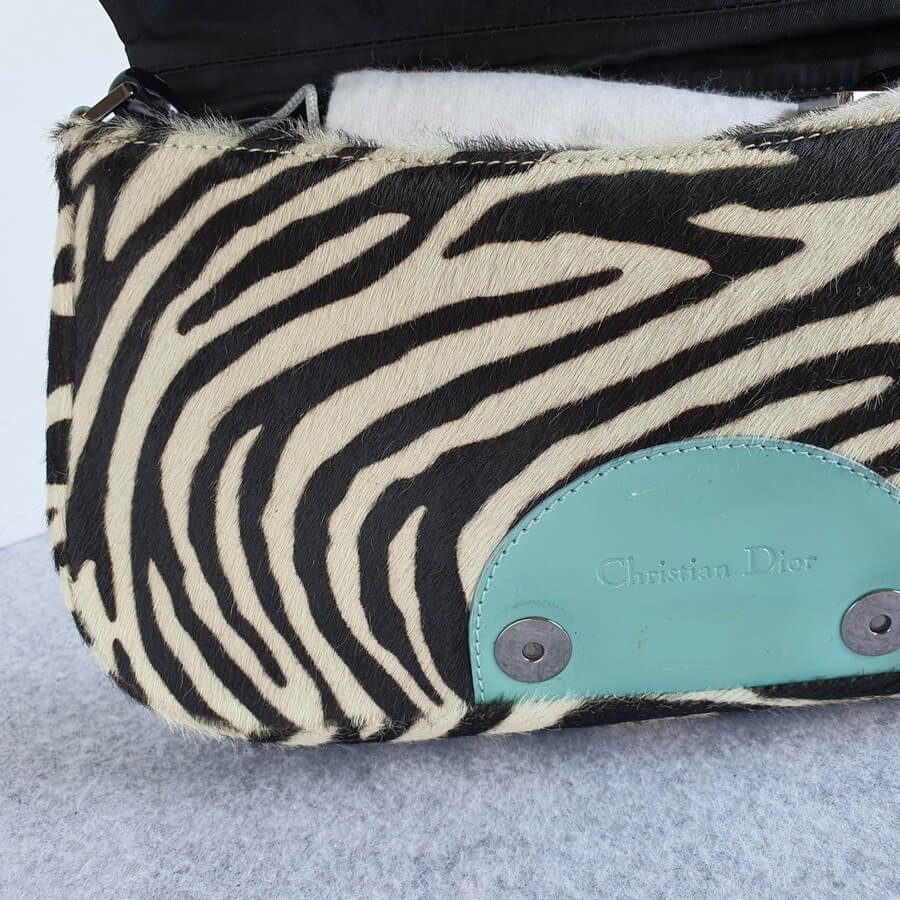 Dior Vintage Malice Bag Black/White/Turquoise Leather/Pony Hair