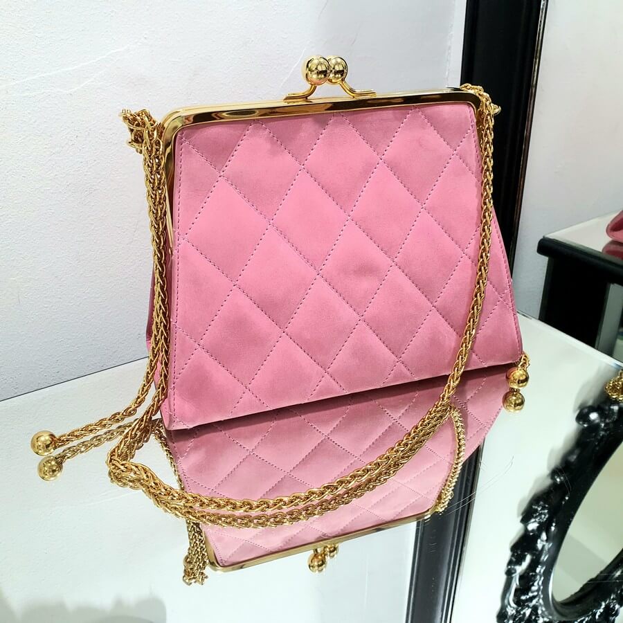 Escada Sling Bag Pink Suede Leather with Gold Hardware #GLRUE-4