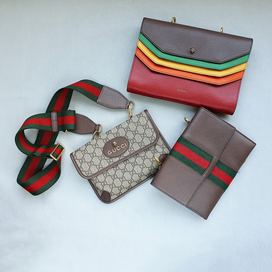 Gucci Three-pack Multicolor Pouch Coated Canvas with Leather and Silver Hardware #GLRUC-1
