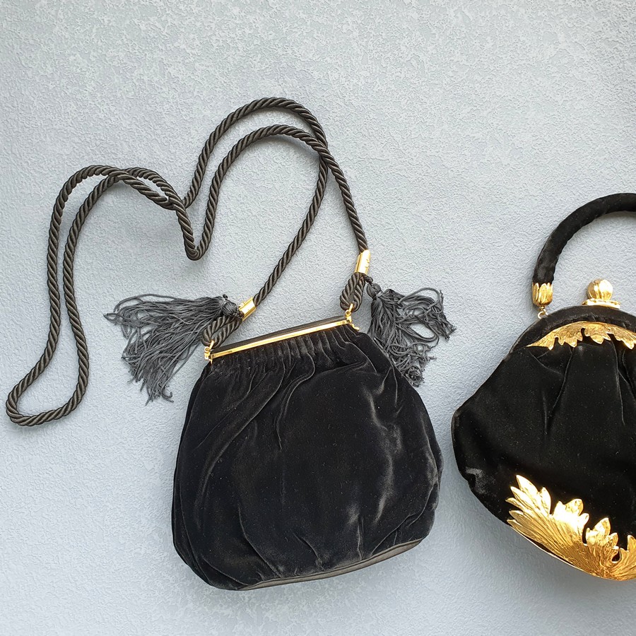 Gucci Vintage Small Tote Black Velvet with Gold Hardware #GLRUO-4