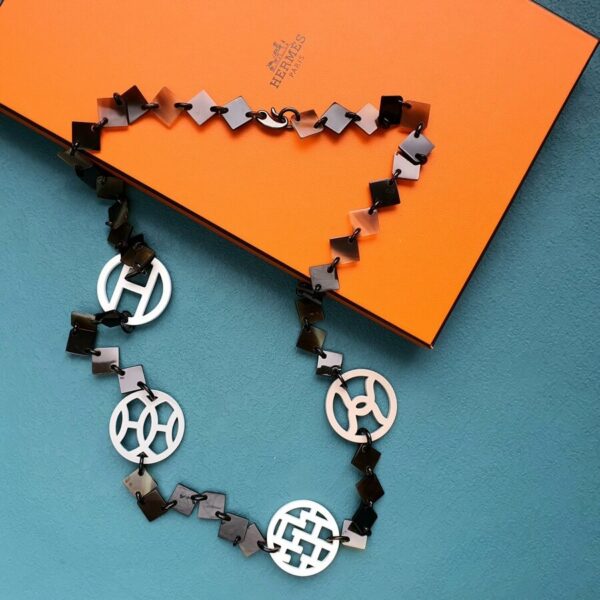 Hermes Hava Necklace Black/White Buffalo Horn/Lacquered Wood #OKEO-1