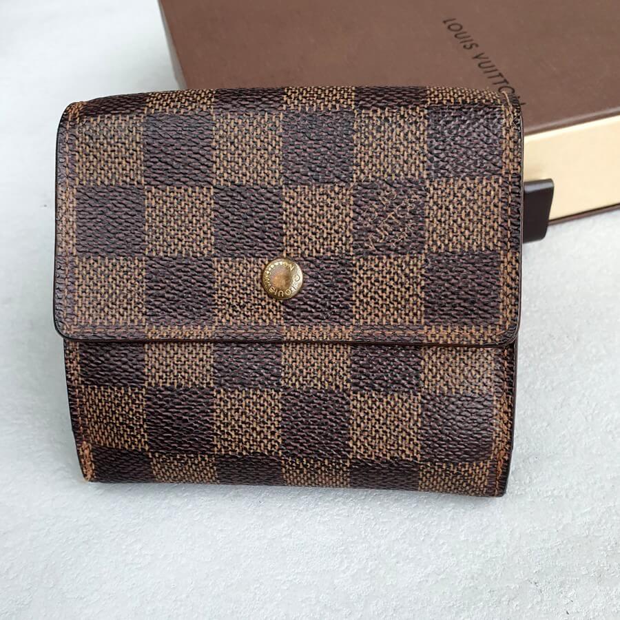LV Wallet Damier Ebene Coated Canvas with Leather and Gold Hardware #OKYS-8