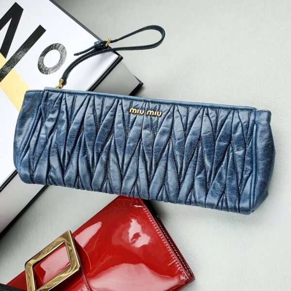 Miu Miu Clutch Blue Aged leather with Gold Hardware #OKYS-1