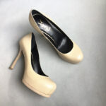 YSL SZ37.5 Pumps Beige Leather Shoes #OKLC-2