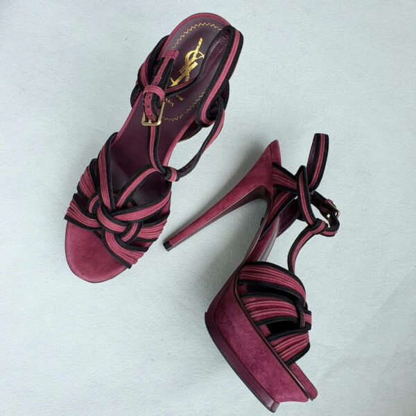 YSL Tribute Platform Sandals SZ38 Purple Suede Leather with Gold hardware Shoes #OKCL-4