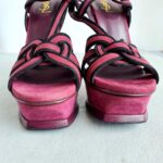 YSL Tribute Platform Sandals SZ38 Purple Suede Leather with Gold hardware Shoes #OKCL-4 - Image 7