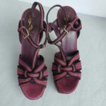 YSL Tribute Platform Sandals SZ38 Purple Suede Leather with Gold hardware Shoes #OKCL-4 - Image 2