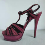 YSL Tribute Platform Sandals SZ38 Purple Suede Leather with Gold hardware Shoes #OKCL-4 - Image 3