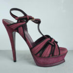 YSL Tribute Platform Sandals SZ38 Purple Suede Leather with Gold hardware Shoes #OKCL-4 - Image 4