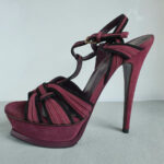 YSL Tribute Platform Sandals SZ38 Purple Suede Leather with Gold hardware Shoes #OKCL-4 - Image 6