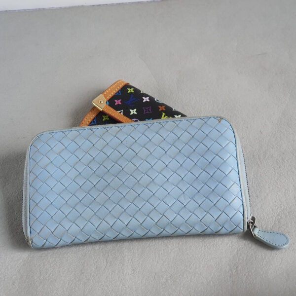 Bottega Veneta Zip Around Wallet Light blue Nappa Leather with Brunito finish Hardware #OKTR-7